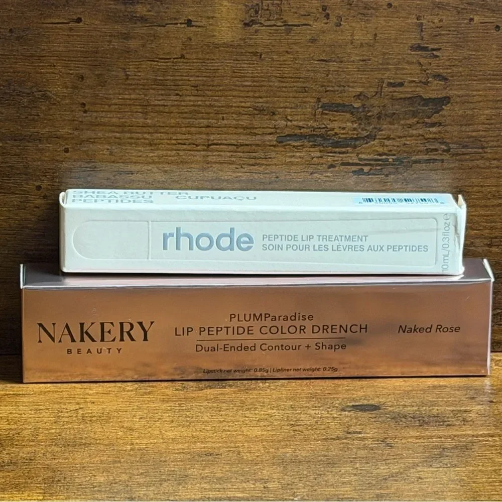 Rhode Salted Caramel + Nakery Naked Rose Liner/Lip Color Peptide Lip Bundle NEW